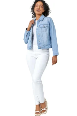 Coats & Jackets>Roman Light Blue Petite Bleached Denim Jacket LightBlue