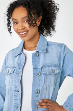 Coats & Jackets>Roman Light Blue Petite Bleached Denim Jacket LightBlue