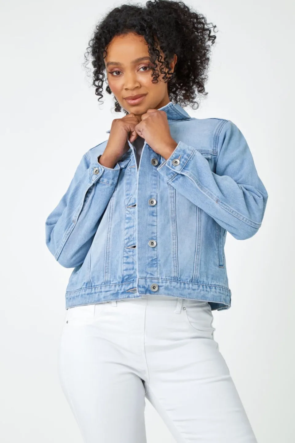 Coats & Jackets>Roman Light Blue Petite Bleached Denim Jacket LightBlue