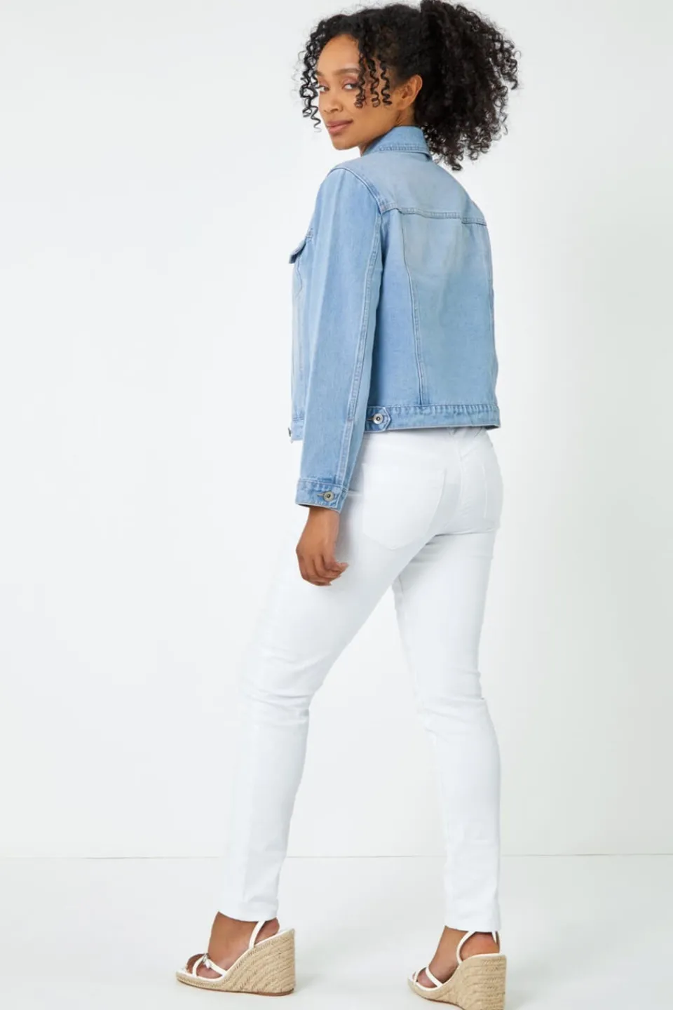 Coats & Jackets>Roman Light Blue Petite Bleached Denim Jacket LightBlue