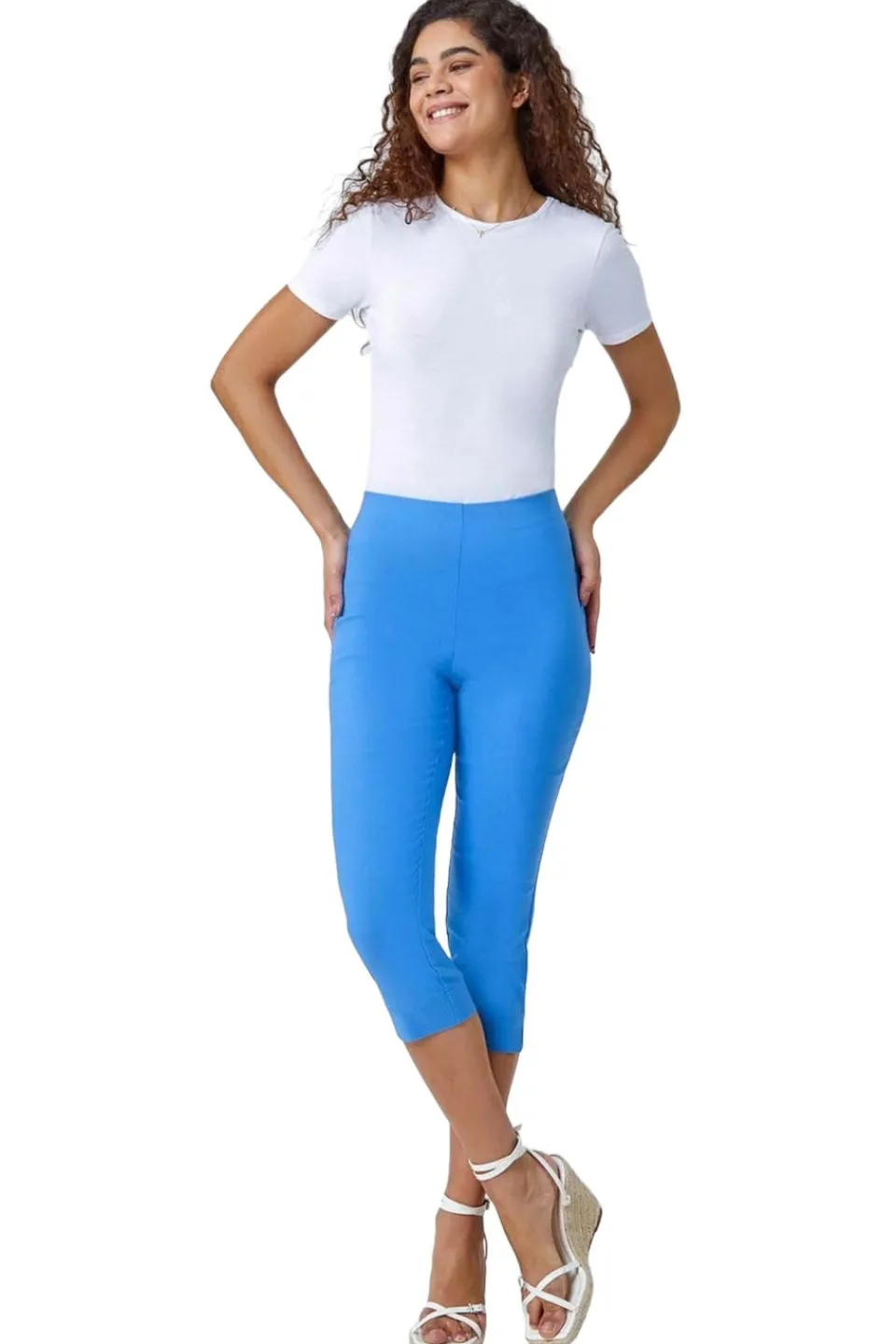 Trousers>Roman Light Denim Blue Cropped Stretch Trouser Capri Summer Leggings 3/4 Pedal Pushers DenimBlue