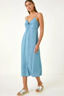 Dresses>Roman Light Denim Ring Centre Midi Dress