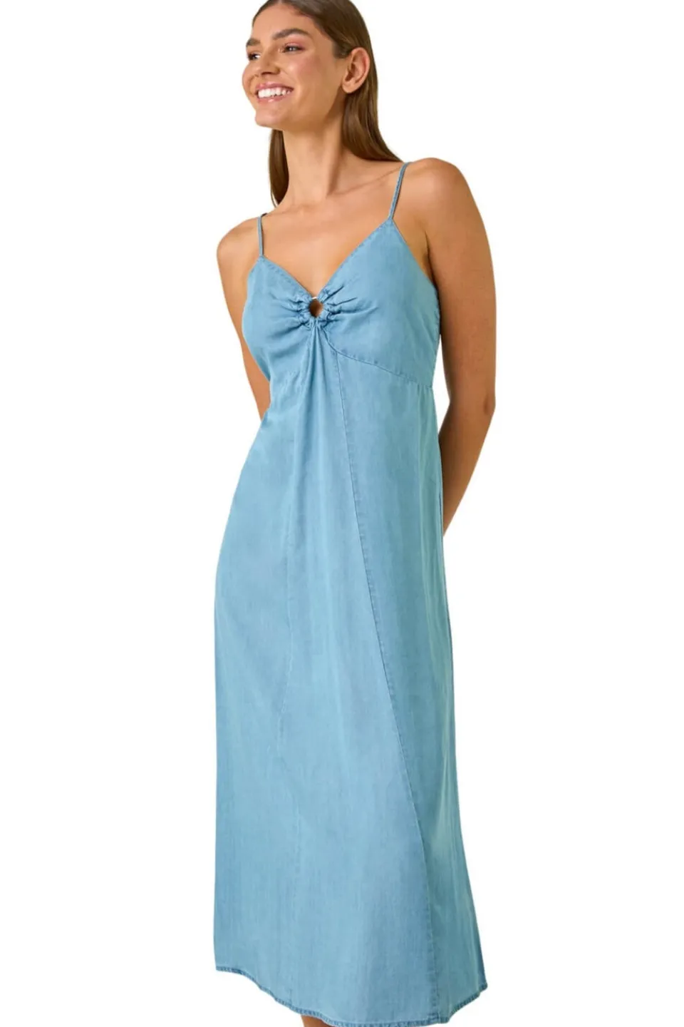 Dresses>Roman Light Denim Ring Centre Midi Dress