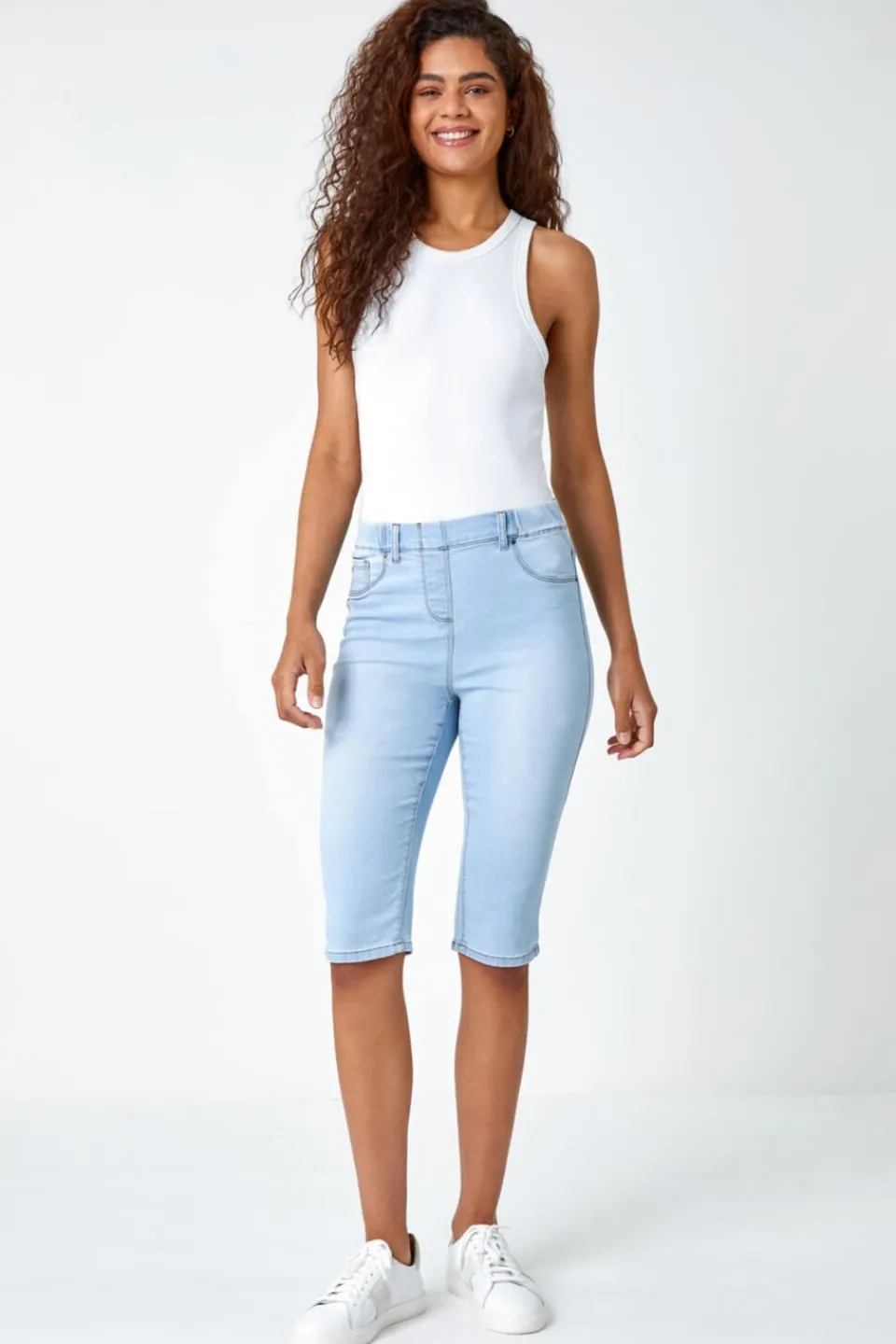 Jeans & Jeggings>Roman Light Denim Stretch Knee Length Pedal Pusher LightDenim