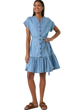 Dresses>Roman Light Denim Tiered Shirt Dress