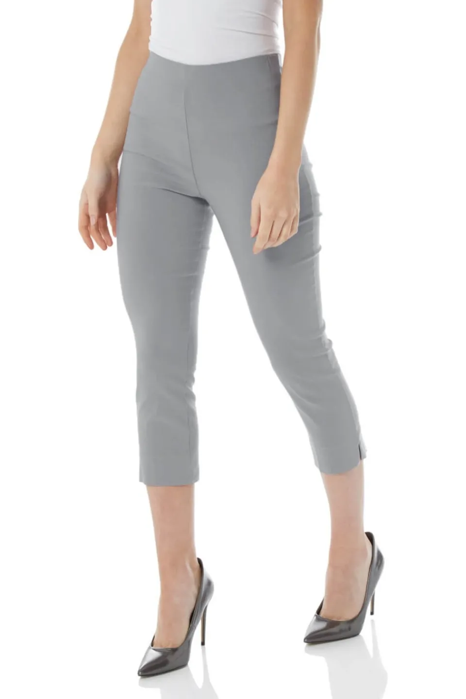 Trousers>Roman Light Grey Cropped Stretch Trouser Capri Summer Leggings 3/4 Pedal Pushers LightGrey