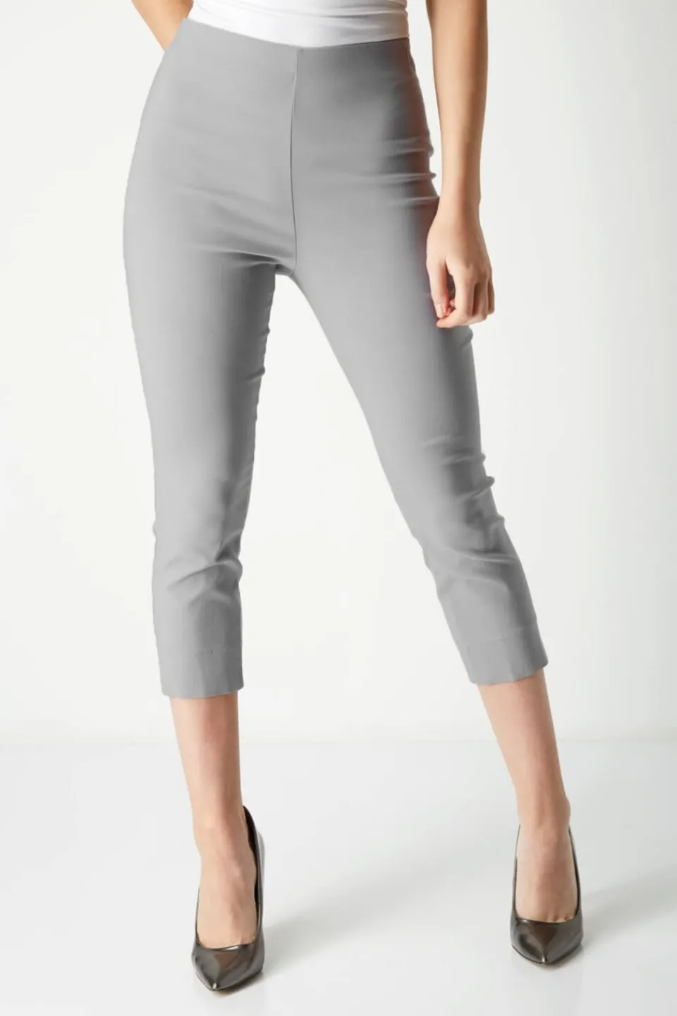 Trousers>Roman Light Grey Cropped Stretch Trouser Capri Summer Leggings 3/4 Pedal Pushers LightGrey