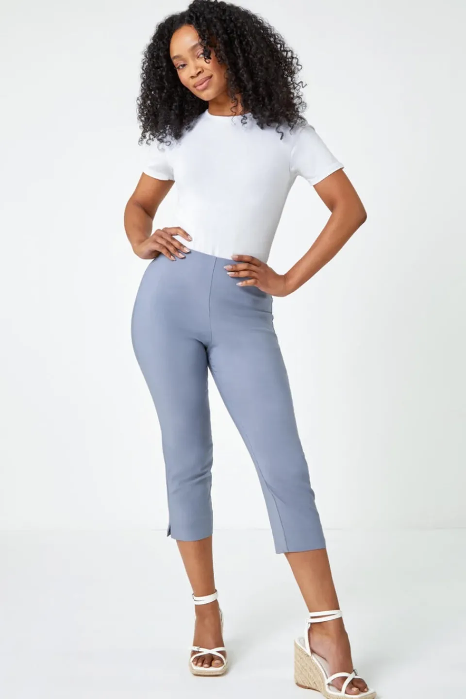 Trousers>Roman Light Grey Petite Cropped Stretch Trouser LightGrey