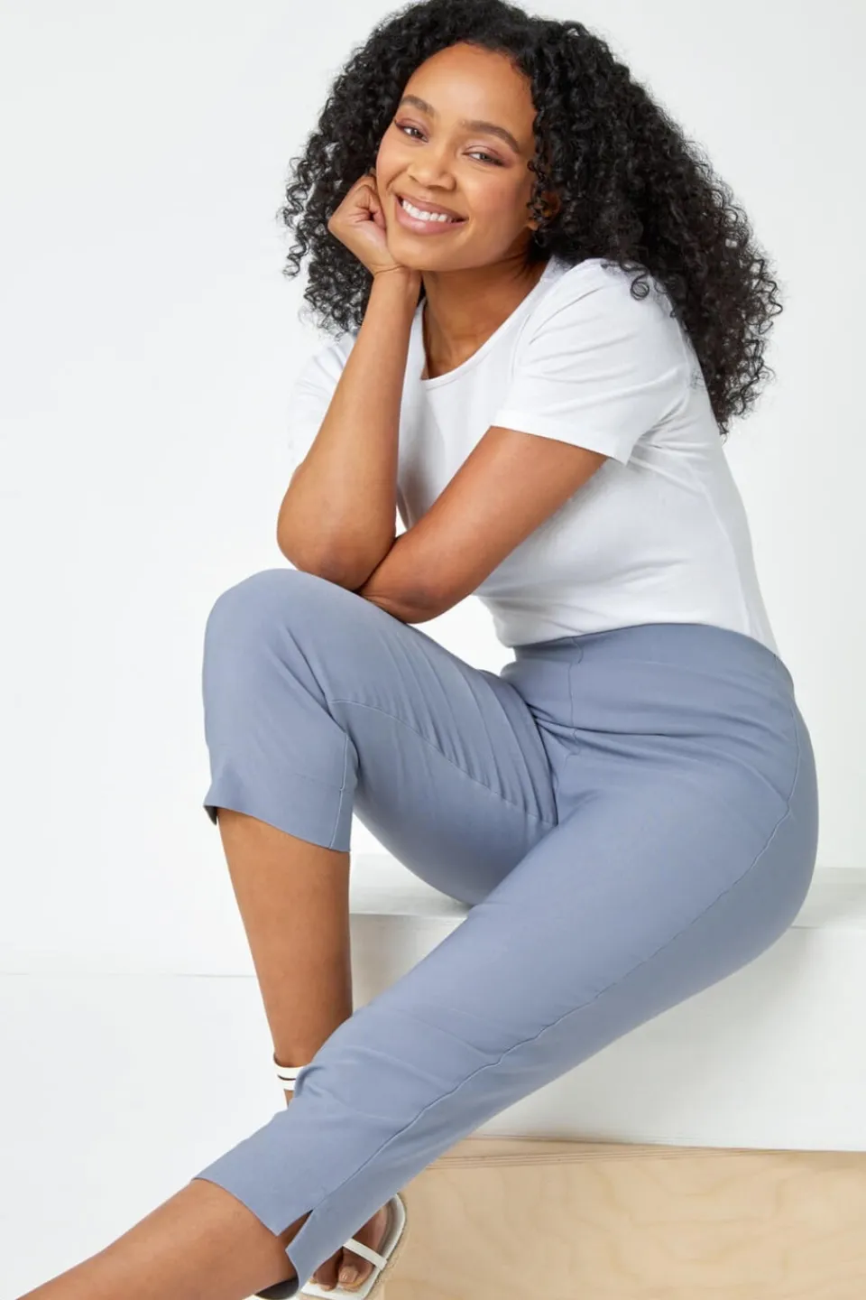 Trousers>Roman Light Grey Petite Cropped Stretch Trouser LightGrey