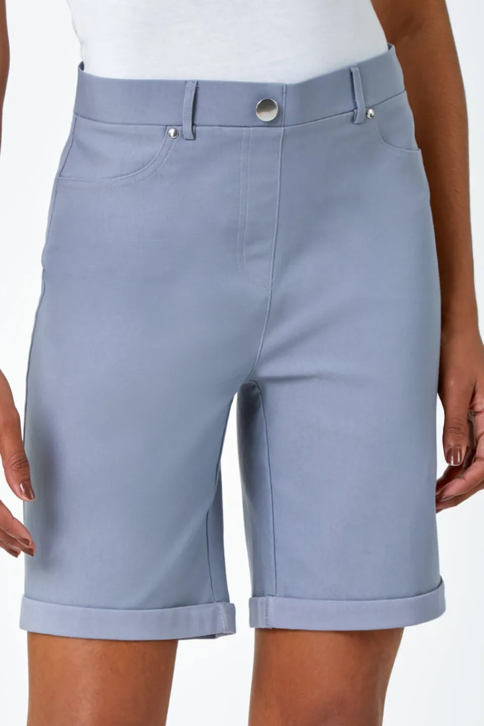 Shorts>Roman Light Grey Turn Up Stretch Shorts