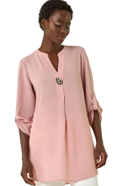 Blouses & Shirts>Roman Light Pink Button Detail Longline Blouse LightPink