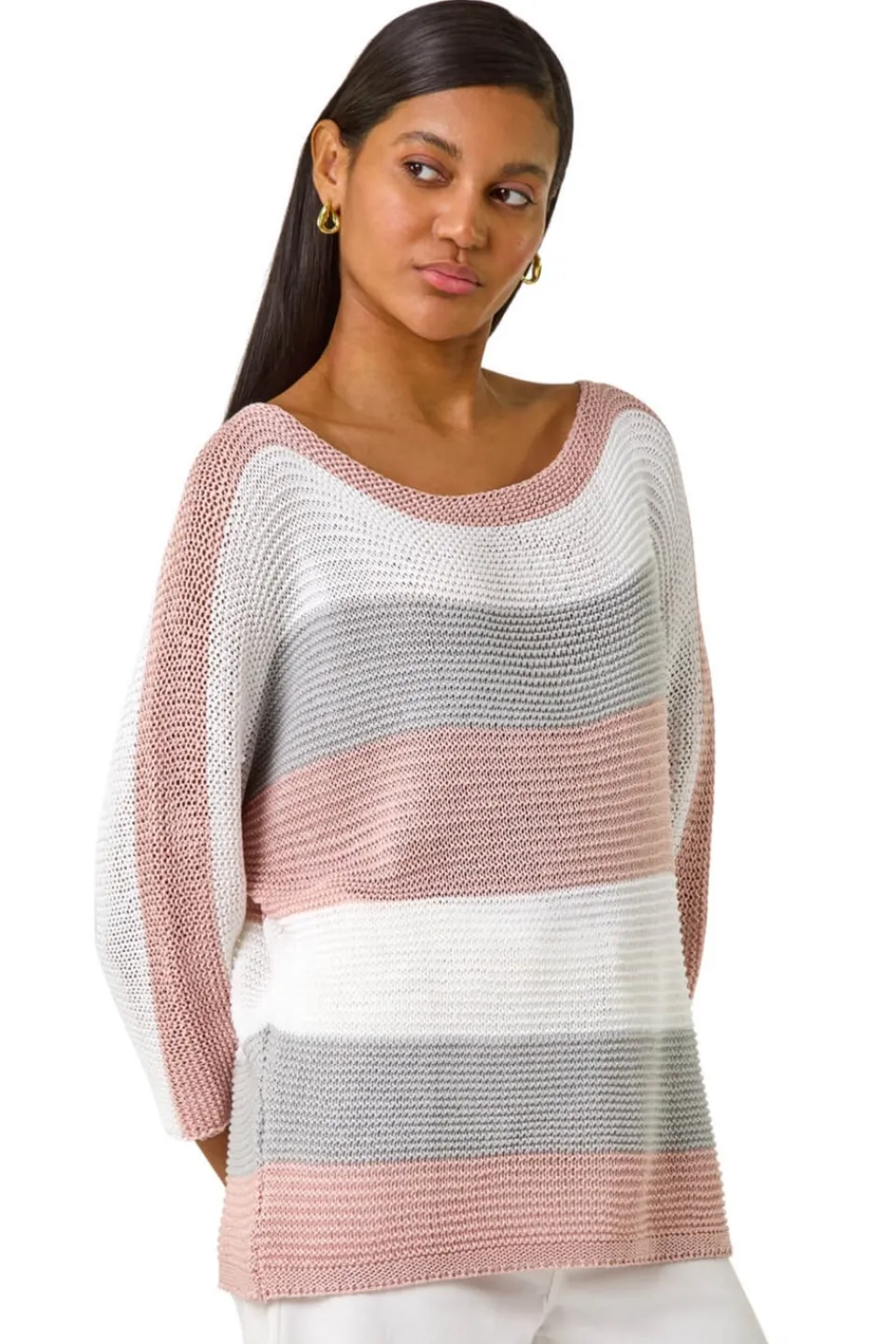 Tops>Roman Light Pink Colourblock Stripe Knit Jumper