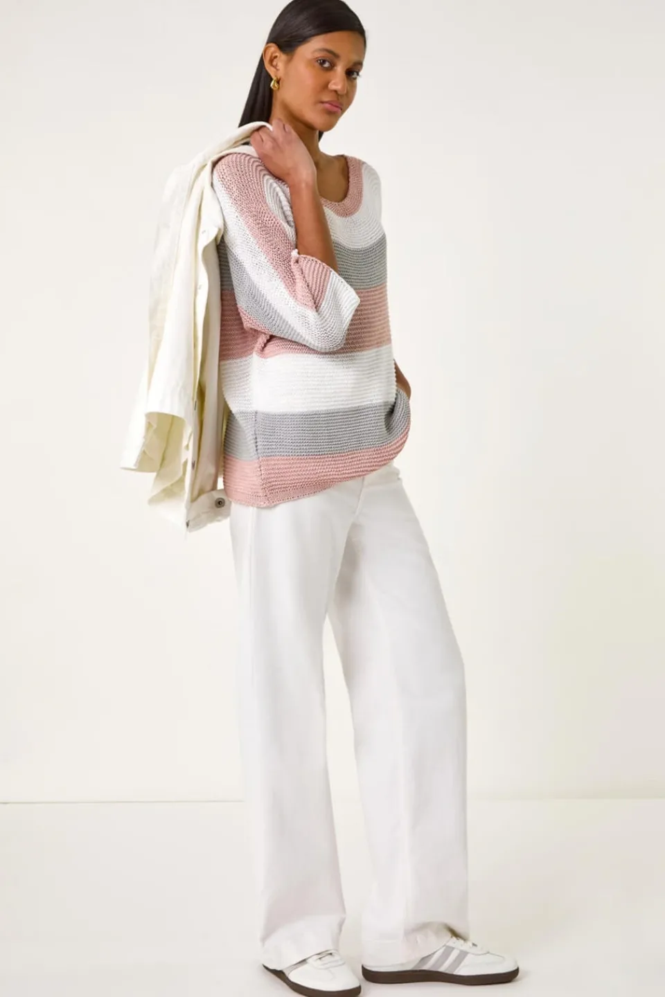 Tops>Roman Light Pink Colourblock Stripe Knit Jumper