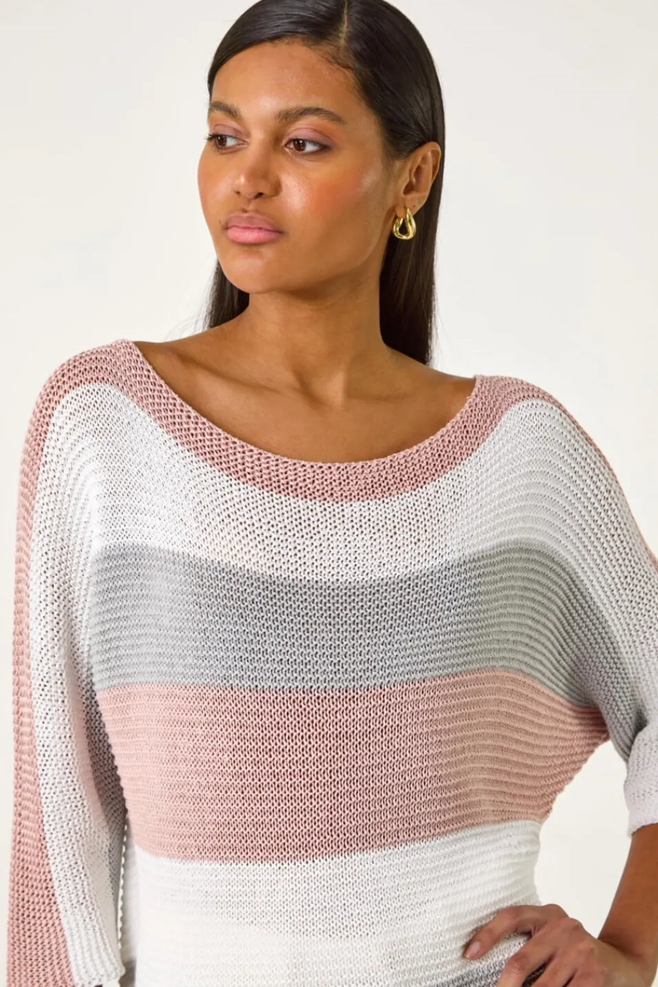 Tops>Roman Light Pink Colourblock Stripe Knit Jumper