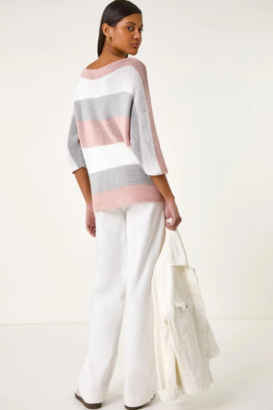 Tops>Roman Light Pink Colourblock Stripe Knit Jumper
