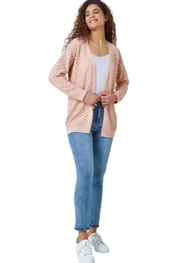 Tops>Roman Light Pink Cotton Blend Waffle Knit Cardigan