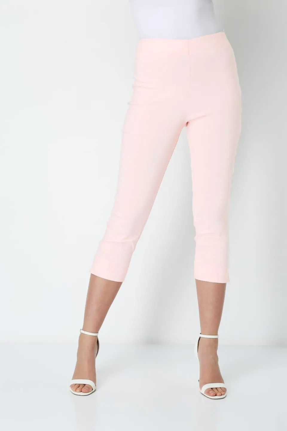Trousers>Roman Light Pink Cropped Stretch Trouser Capri Summer Leggings 3/4 Pedal Pushers LightPink