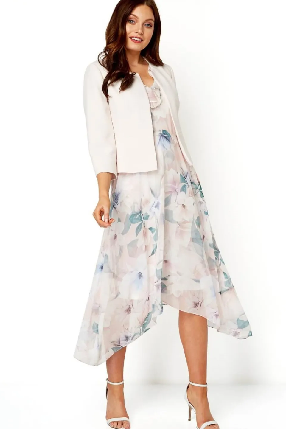 Coats & Jackets>Roman Light Pink Cropped Bolero Tailored Jaquard Jacket Wedding Shrug Fitted Blazer LightPink