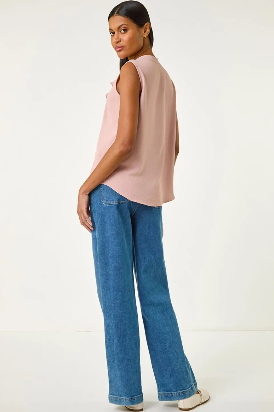 Tops>Roman Light Pink Ruffle V Neck Vest Top