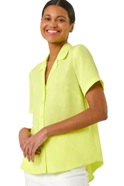 Tops>Roman Light Yellow Collared Short Sleeve Blouse