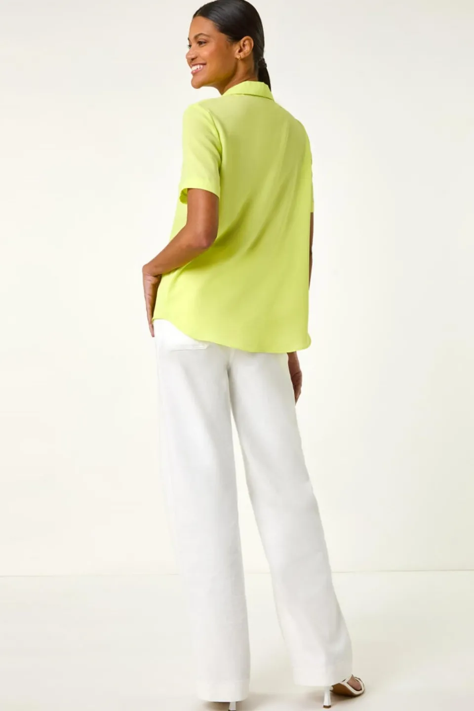 Tops>Roman Light Yellow Collared Short Sleeve Blouse