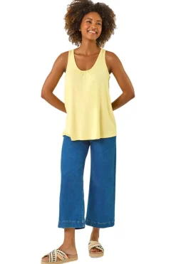 Tops>Roman Light Yellow Plain V Neck Stretch Jersey Vest Top
