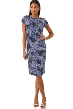 Dresses>Roman Lilac Floral Stretch Gathered Shift Dress