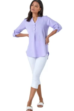 Tops>Roman Lilac Longline Button V Neck Tunic Top