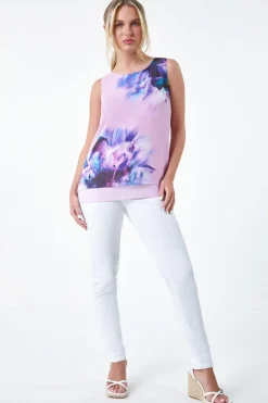 Tops>Roman Lilac Petite Floral Overlay Sleeveless Top