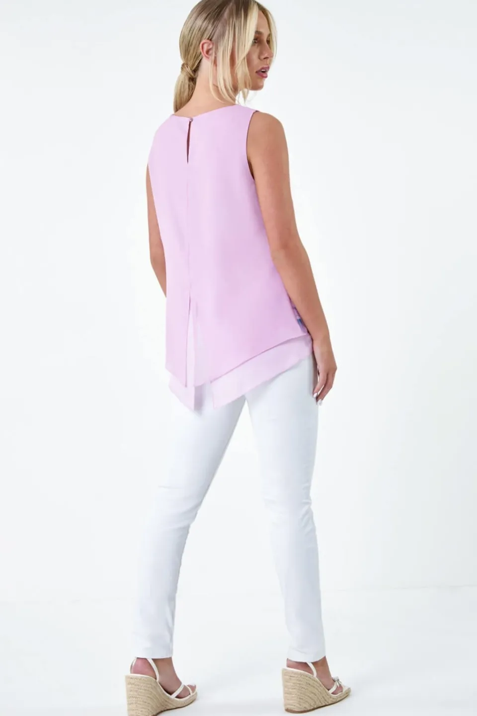 Tops>Roman Lilac Petite Floral Overlay Sleeveless Top