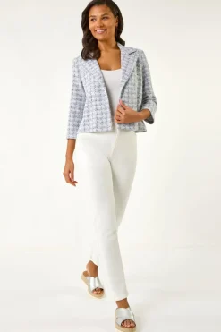 Coats & Jackets>Roman Lilac Textured Check Print Collar & Revere Blazer