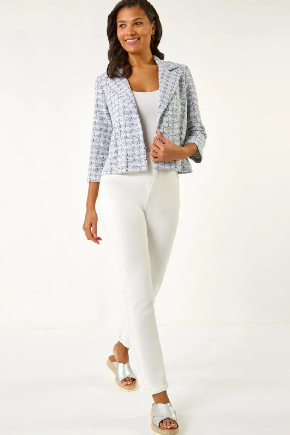Coats & Jackets>Roman Lilac Textured Check Print Collar & Revere Blazer