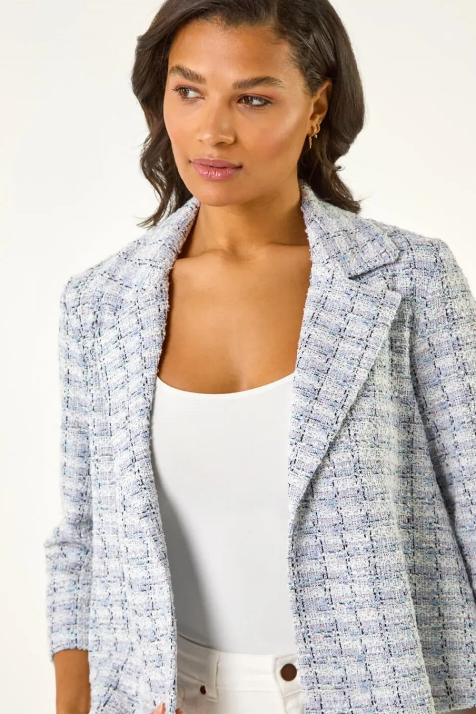 Coats & Jackets>Roman Lilac Textured Check Print Collar & Revere Blazer