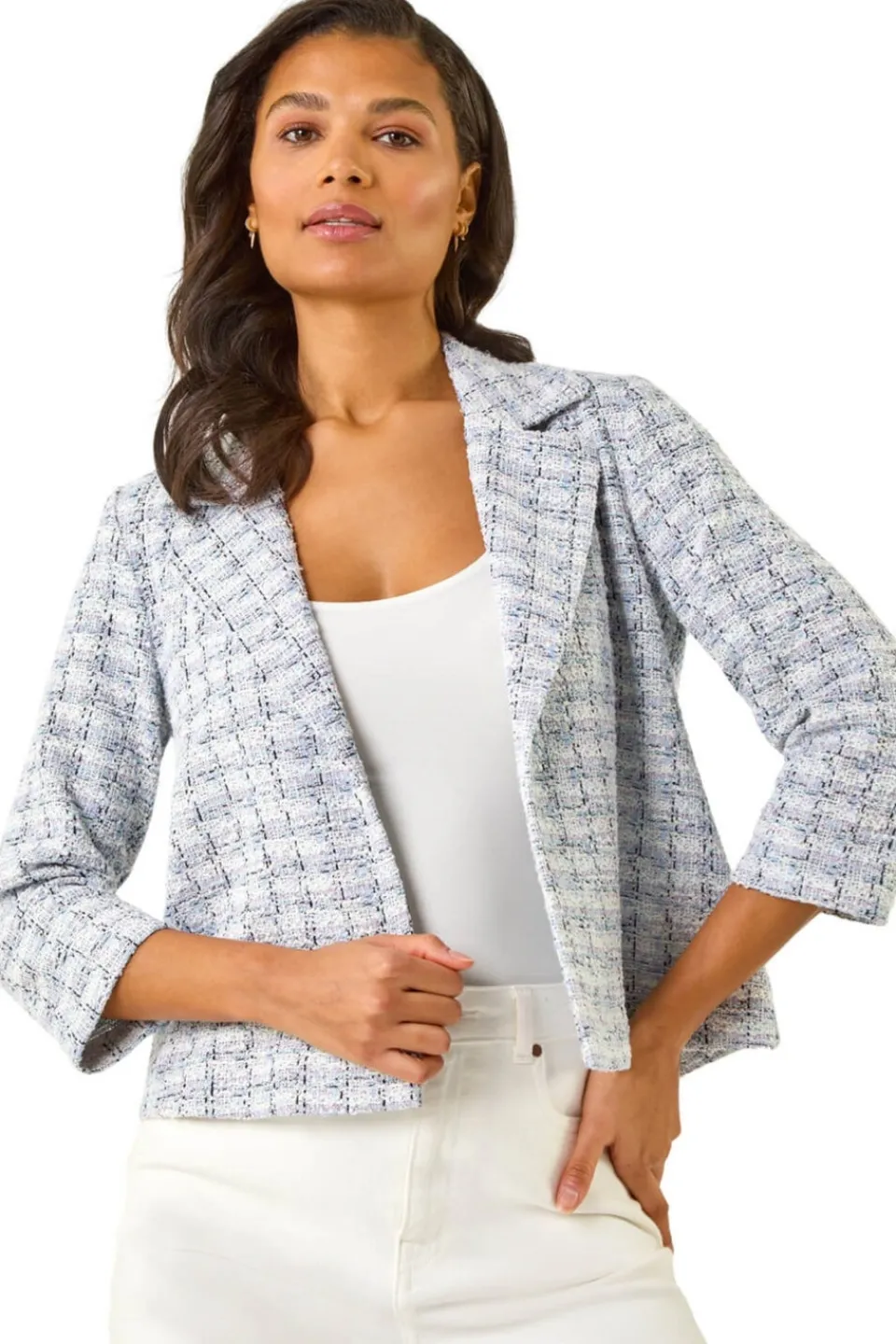 Coats & Jackets>Roman Lilac Textured Check Print Collar & Revere Blazer