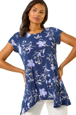 Tops>Roman Lilac Textured Floral Print Tunic Top