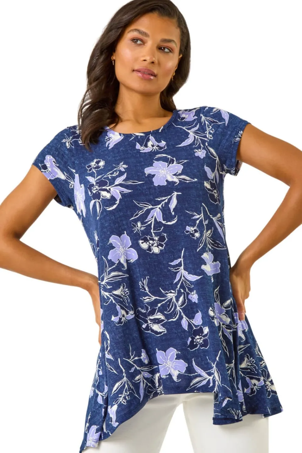 Tops>Roman Lilac Textured Floral Print Tunic Top