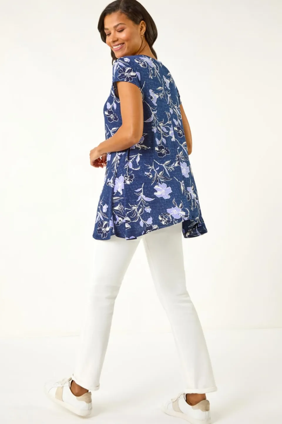 Tops>Roman Lilac Textured Floral Print Tunic Top