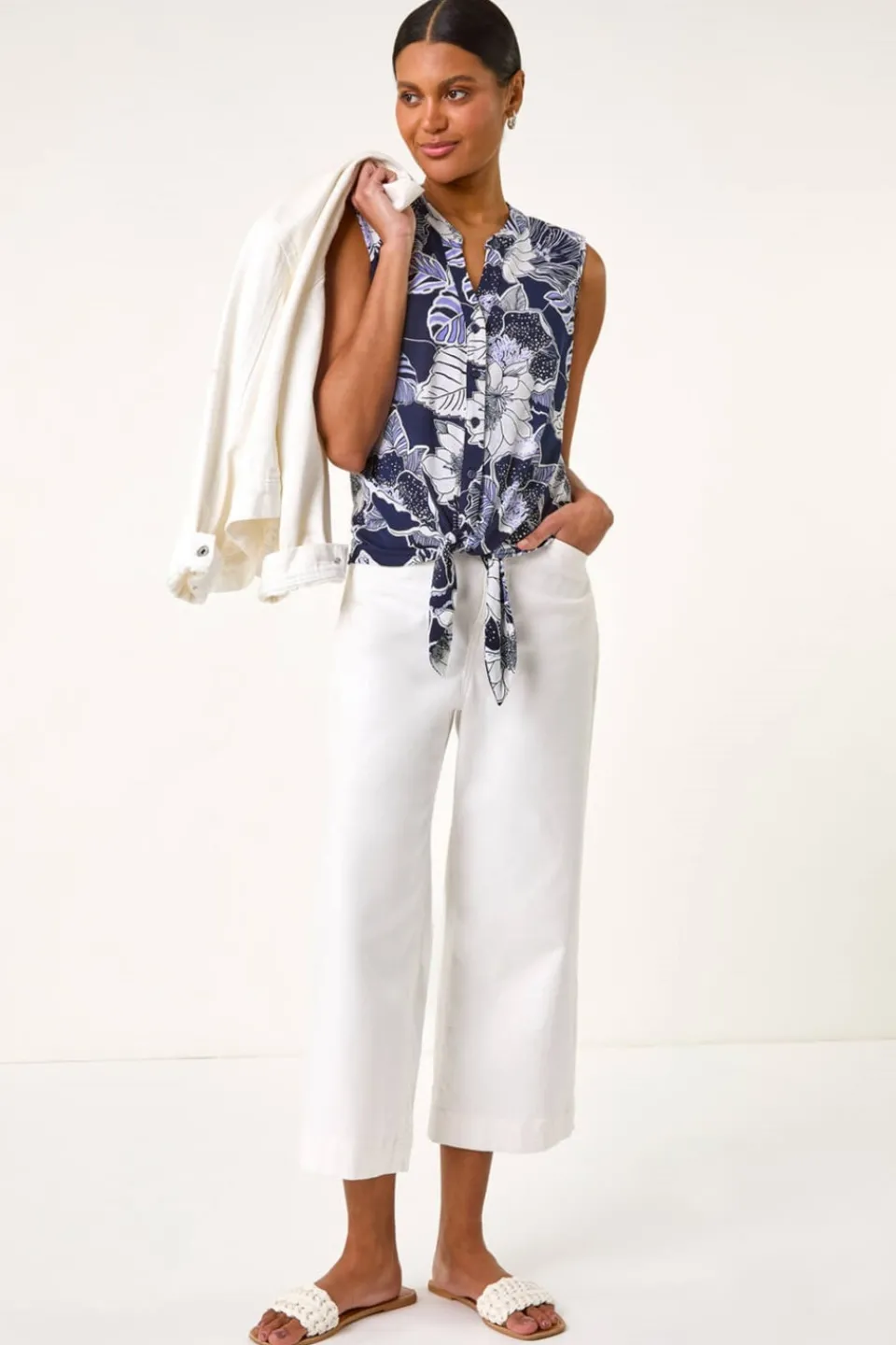 Tops>Roman Lilac Textured Floral Tie Blouse