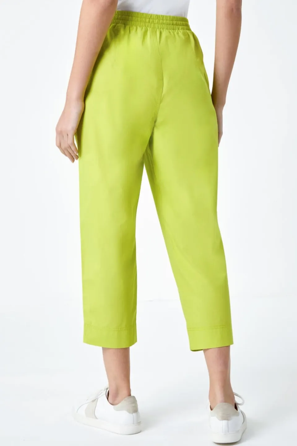 Trousers>Roman Lime Cotton Elastic Waist Cropped Cargo Trousers