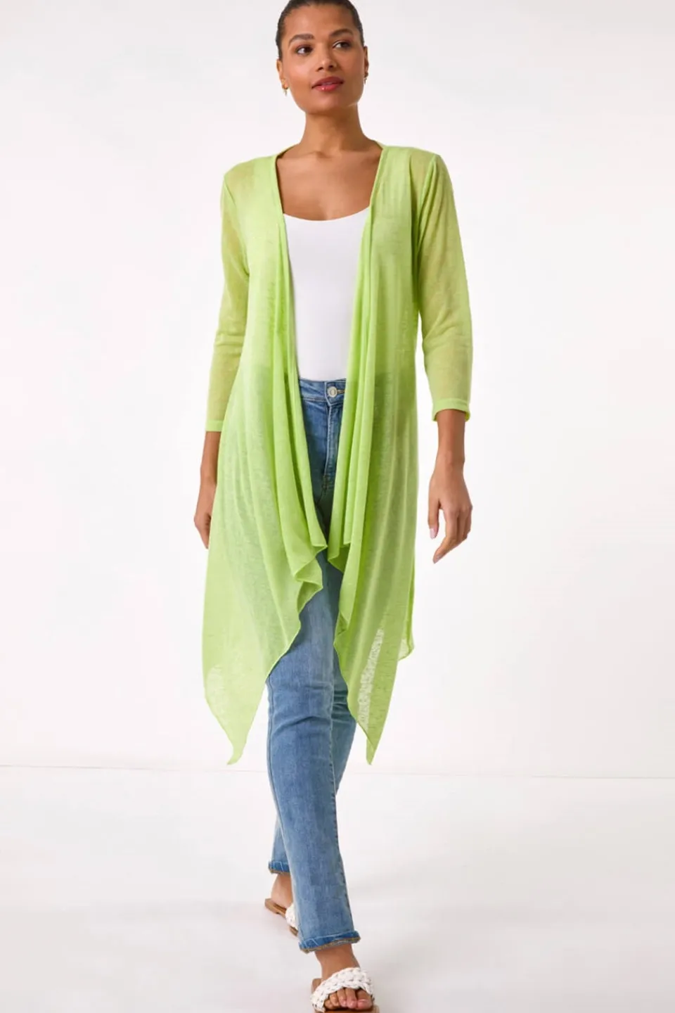Tops>Roman Lime Longline Waterfall Cardigan