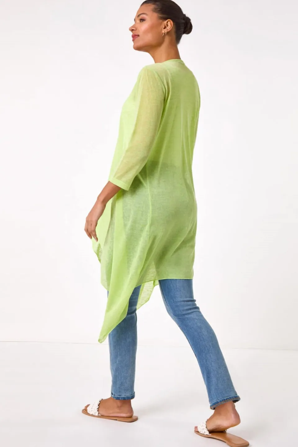 Tops>Roman Lime Longline Waterfall Cardigan