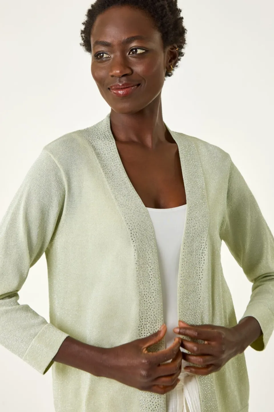 Tops>Roman Lime Shimmer Detail Shrug Cardigan