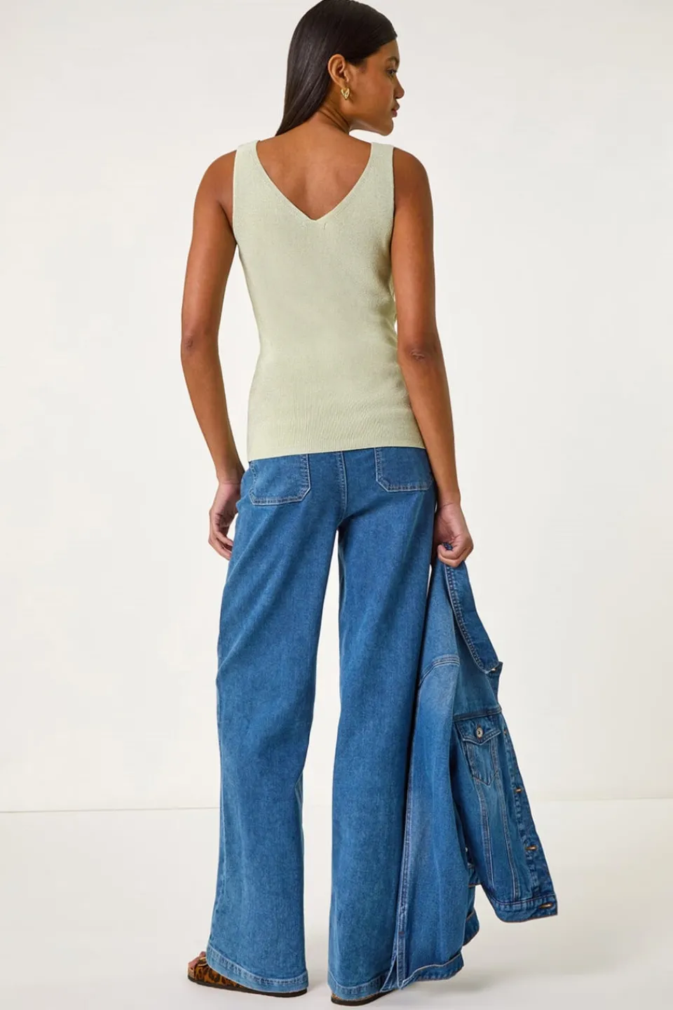 Knitwear>Roman Lime Shimmer V Neck Knitted Vest