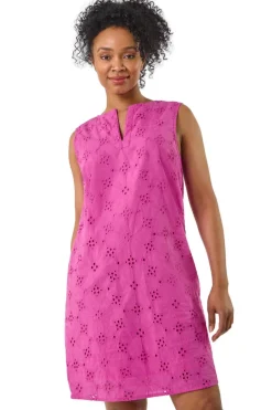 Dresses>Roman Magenta Petite Floral Embroidered Shift Dress
