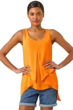 Tops>Roman Mango Asymmetric Sleeveless Vest Top