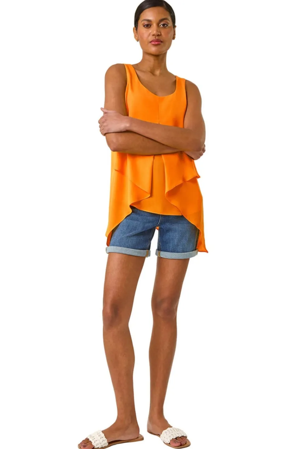 Tops>Roman Mango Asymmetric Sleeveless Vest Top