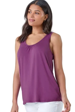 Tops>Roman Plain V-Neck Stretch Jersey Vest Top Mauve