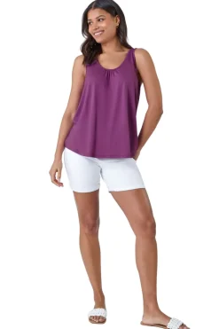 Tops>Roman Plain V-Neck Stretch Jersey Vest Top Mauve