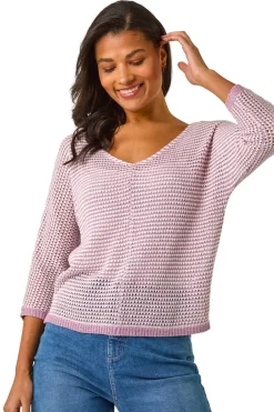 Tops>Roman Mauve Stitch Detail Knit Jumper