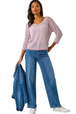 Tops>Roman Mauve Stitch Detail Knit Jumper